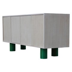 Custom Post Modern White Wash Finish Sideboard or Credenza with Green Legs