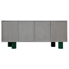 Custom Post Modern White Wash Finish Sideboard or Credenza with Green Legs