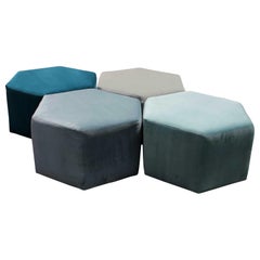 Custom Modern Interconnecting Hexagon Modular Velvet Seats, Stools, Ottomans