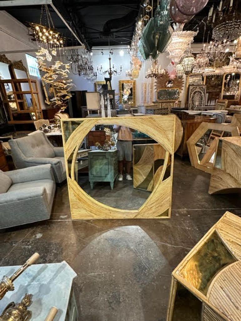 Large custom made modern Italian bamboo and brass mirrors. Makes a stylish statement. Very unique!!  Note: There are 2 available.  Priced separately.