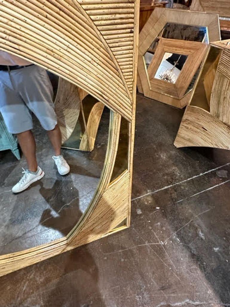 Contemporary Custom Modern Italian Bamboo and Brass Mirrors For Sale