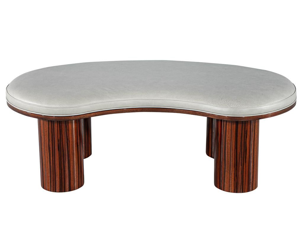 Canadian Custom Modern Kidney Shape Bench in Macassar Wood and Leather by Carrocel For Sale