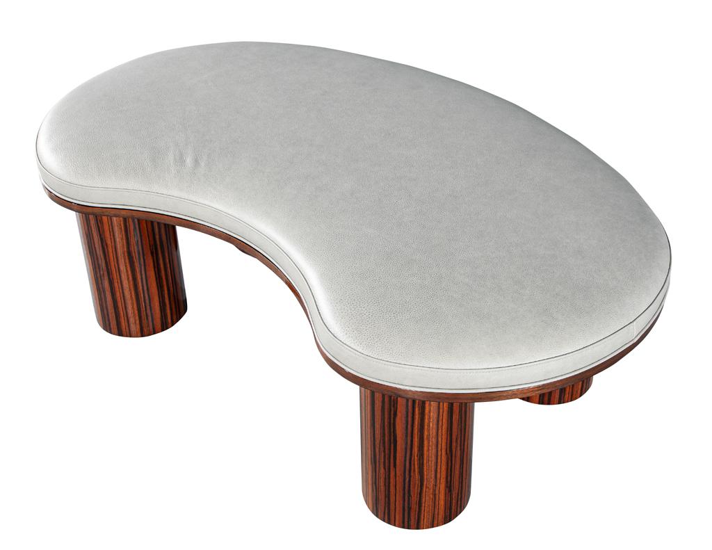 Custom Modern Kidney Shape Bench in Macassar Wood and Leather by Carrocel For Sale 2