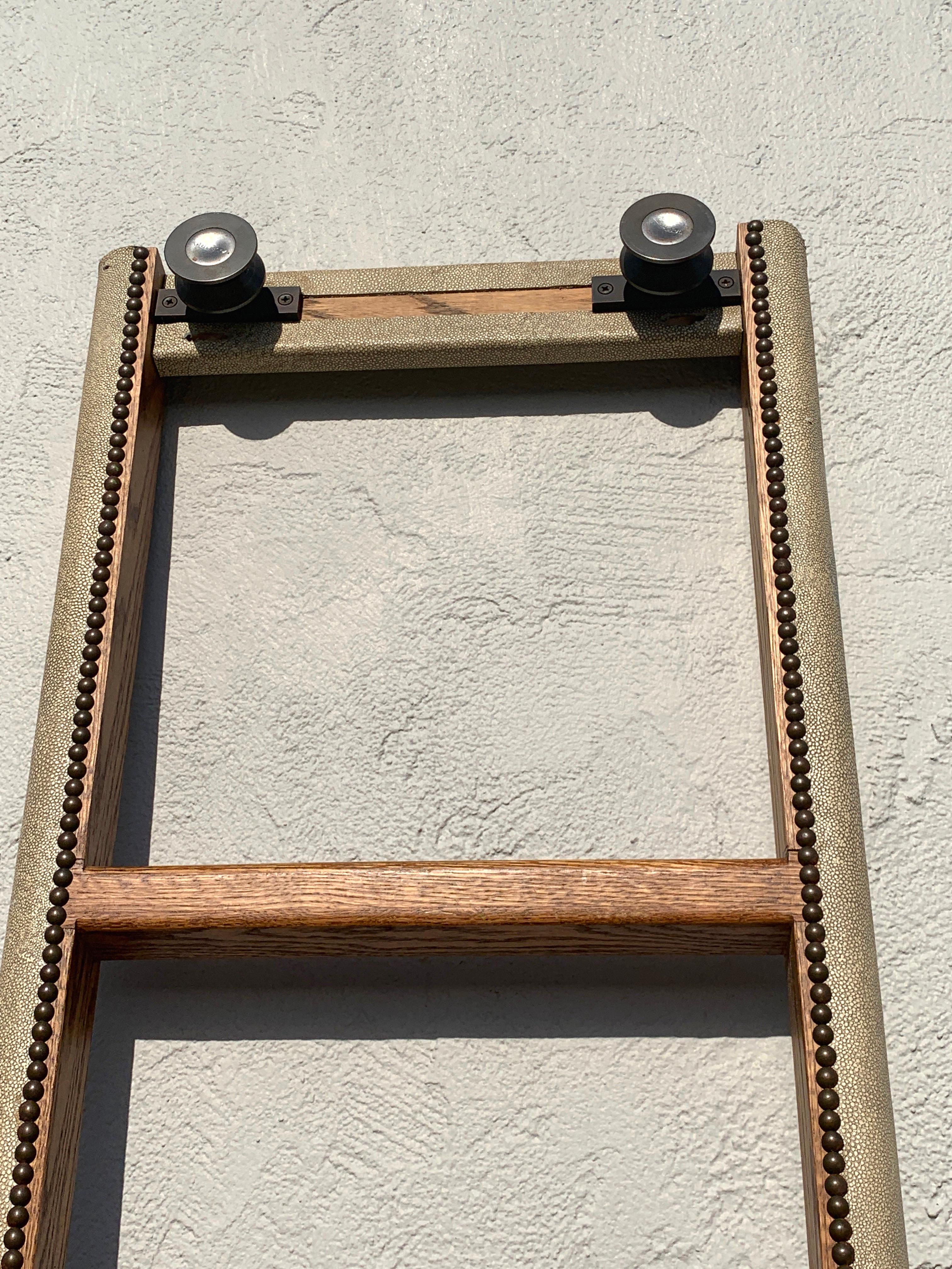 Custom Modern Library Ladder in Shagreen, Brass and Oak For Sale at ...