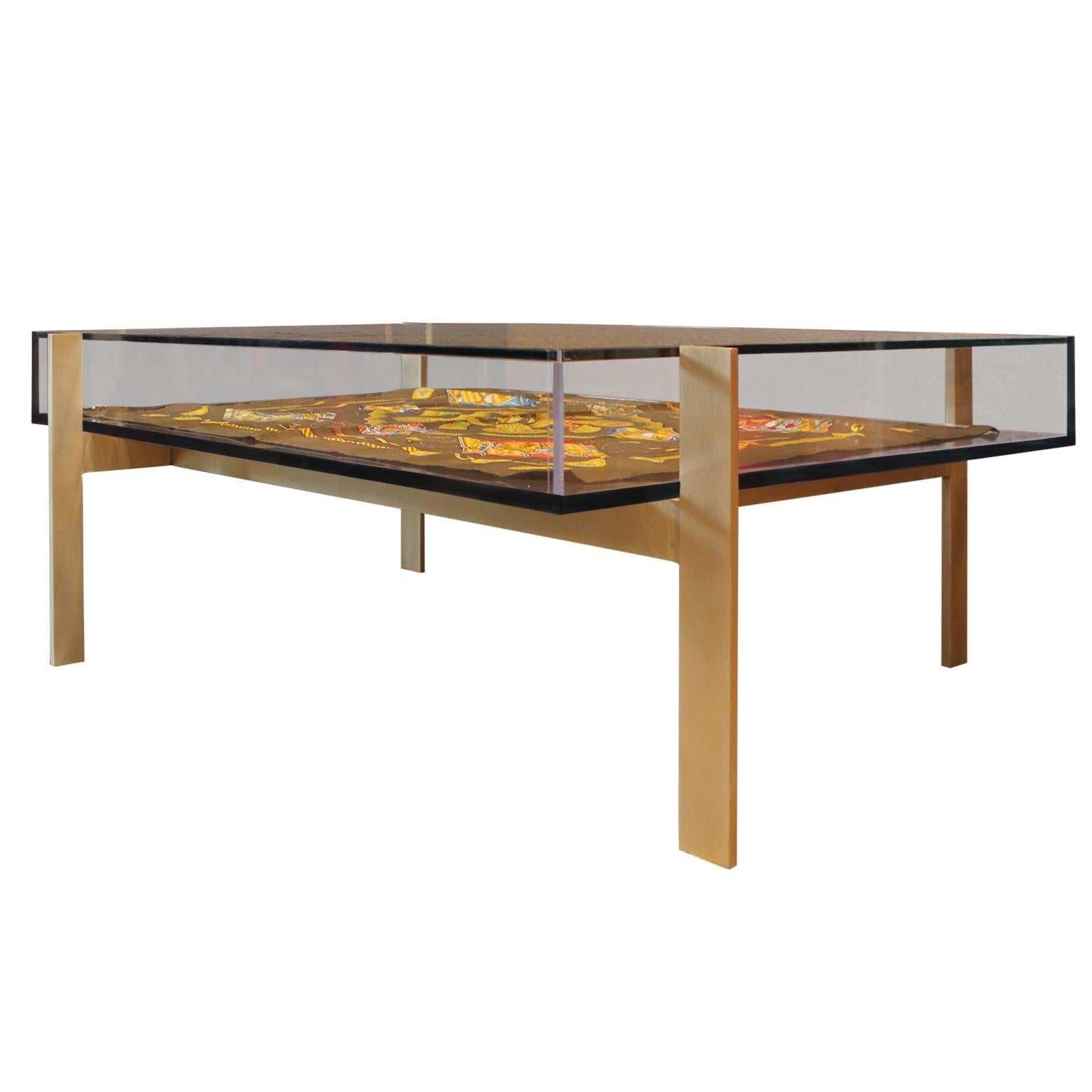 Incredible square custom modern Lucite and glass coffee table in the style of Yves Kline and Charles Hollis Jones.