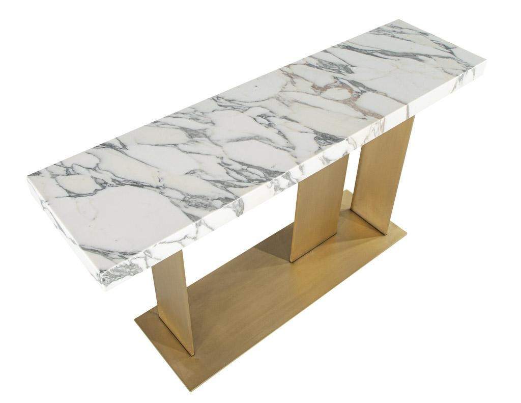 Custom Modern Marble Top Console Table with Brass Base 2