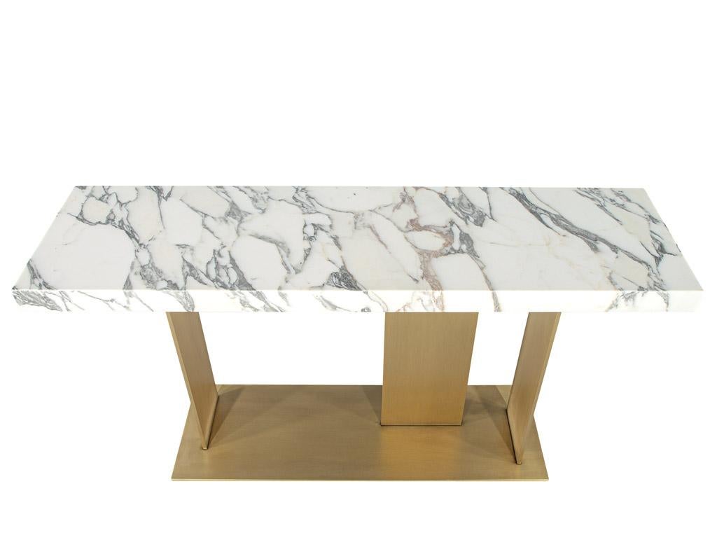Custom Modern Marble Top Console Table with Brass Base 3