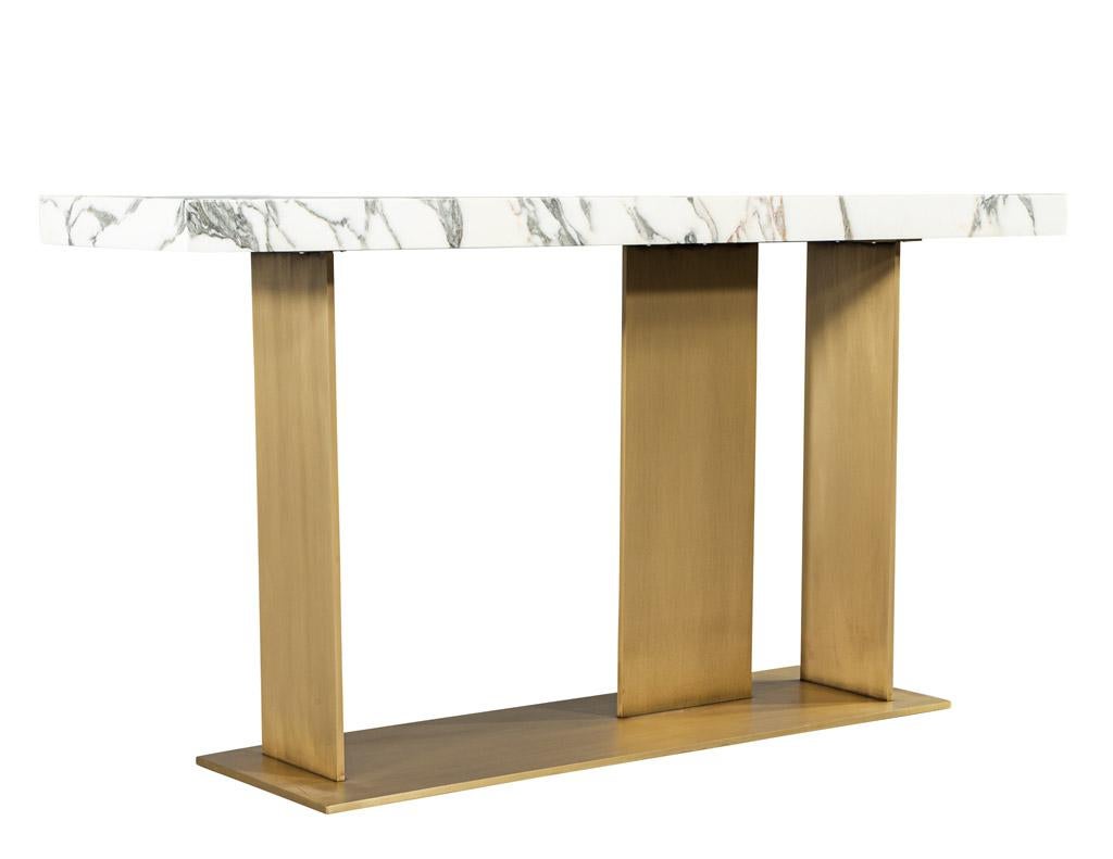 Custom Modern Marble Top Console Table with Brass Base 5