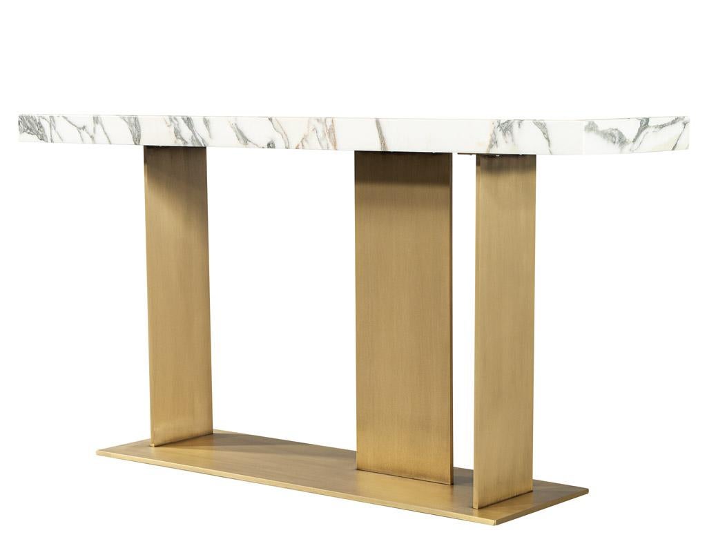Custom Modern Marble Top Console Table with Brass Base 7