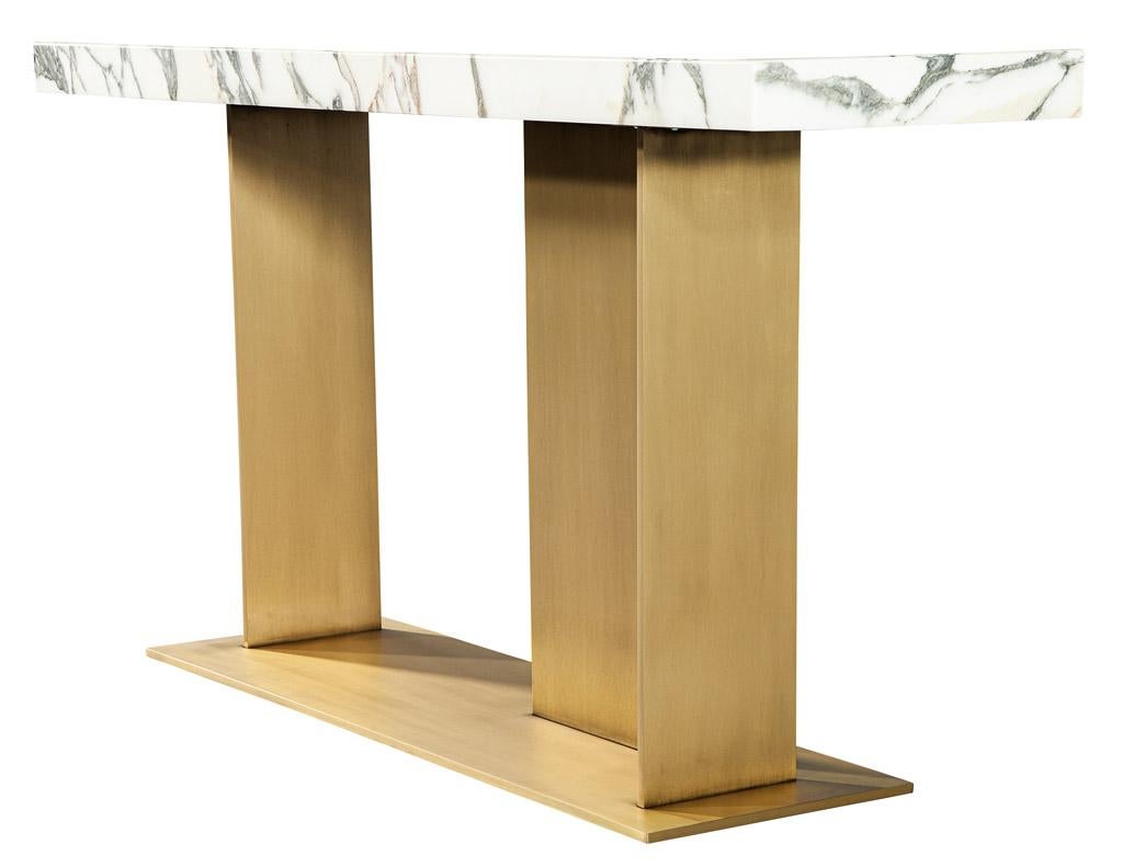 Custom Modern Marble Top Console Table with Brass Base 8