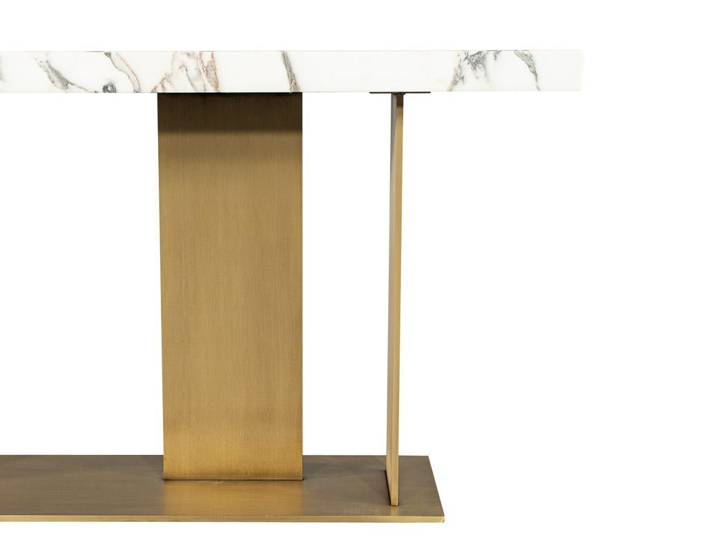 Custom Modern Marble Top Console Table with Brass Base 9