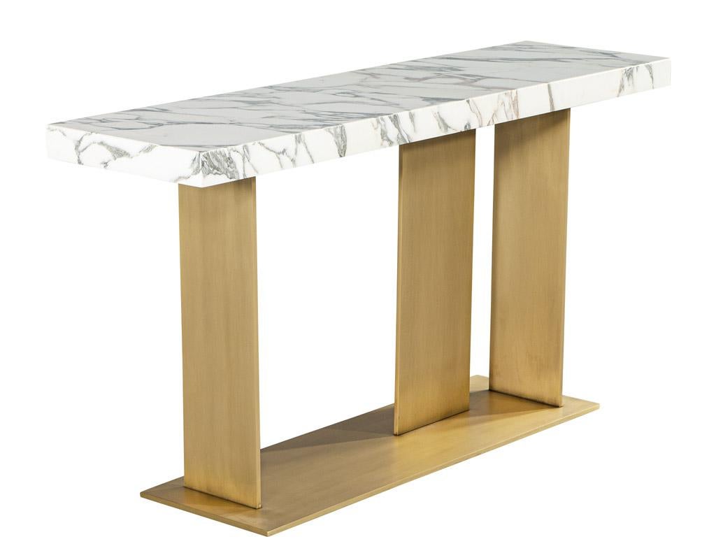 Custom Modern Marble Top Console Table with Brass Base 10