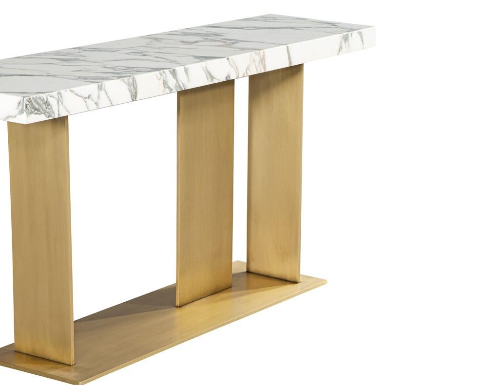 Custom Modern Marble Top Console Table with Brass Base 11