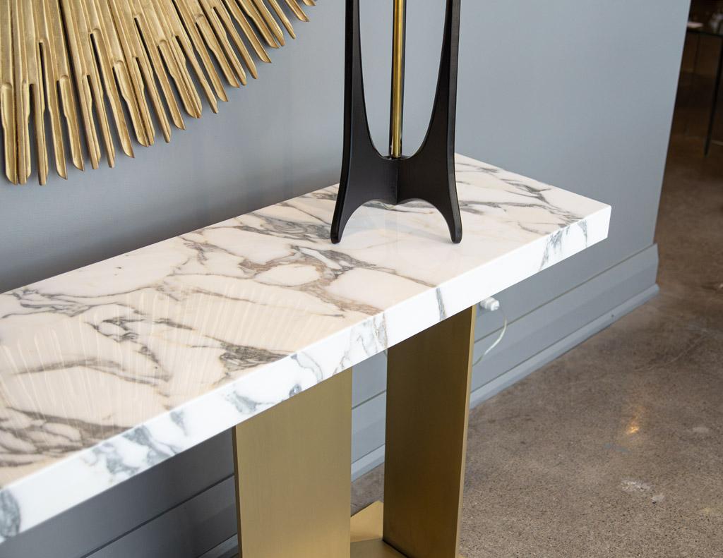 Italian Custom Modern Marble Top Console Table with Brass Base
