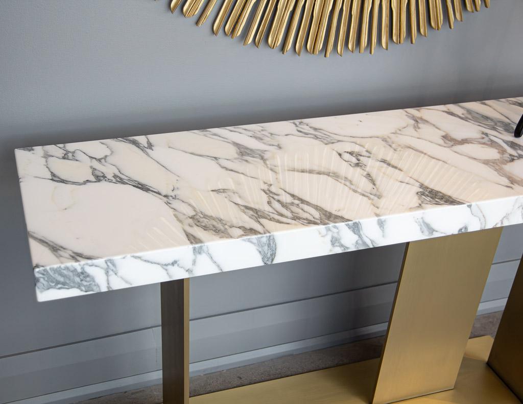 Plated Custom Modern Marble Top Console Table with Brass Base