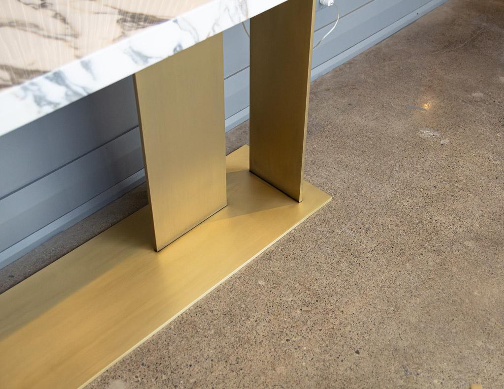 Custom Modern Marble Top Console Table with Brass Base In Excellent Condition In North York, ON