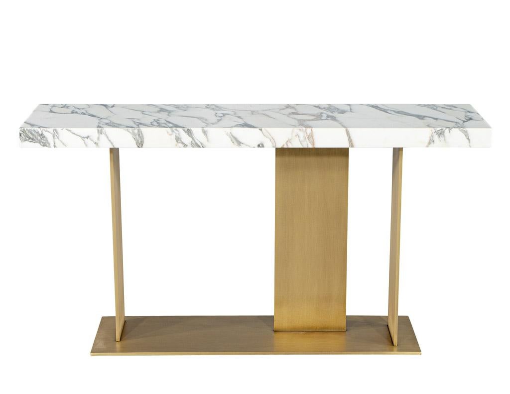 Contemporary Custom Modern Marble Top Console Table with Brass Base