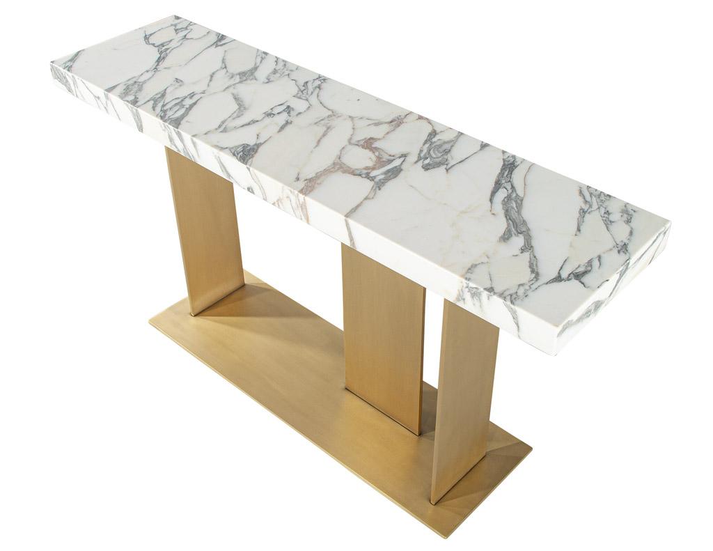 Custom Modern Marble Top Console Table with Brass Base 1