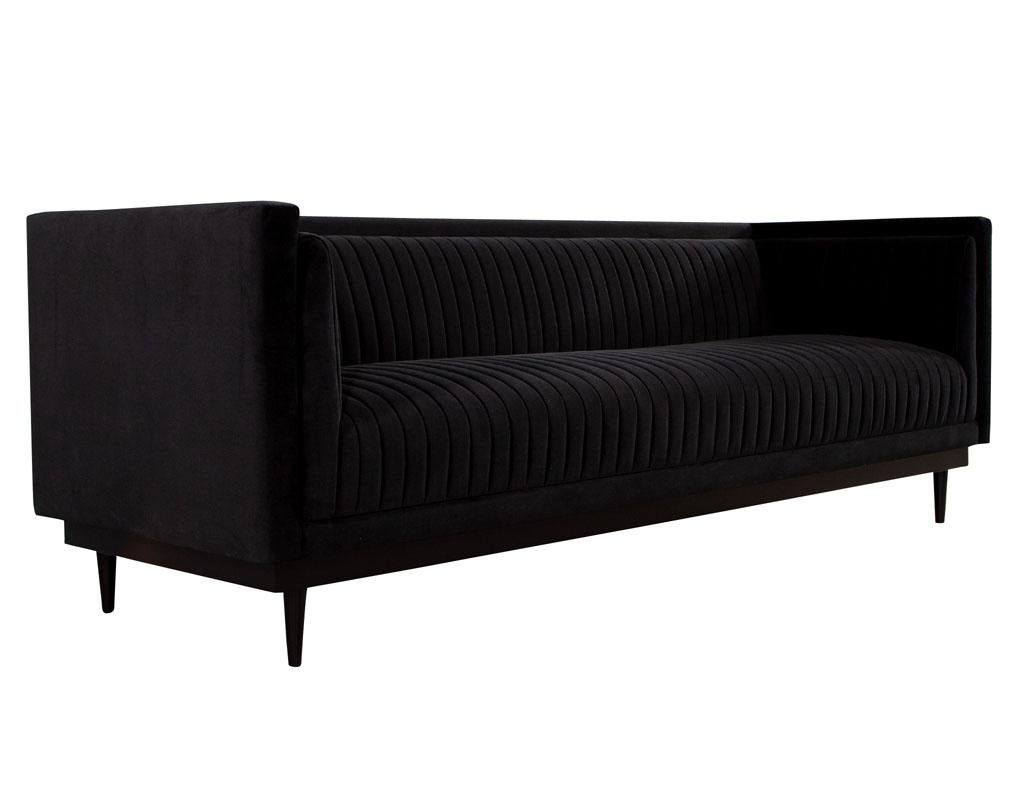 Custom Modern Monair Channeled Sofa in Black Velvet For Sale 6