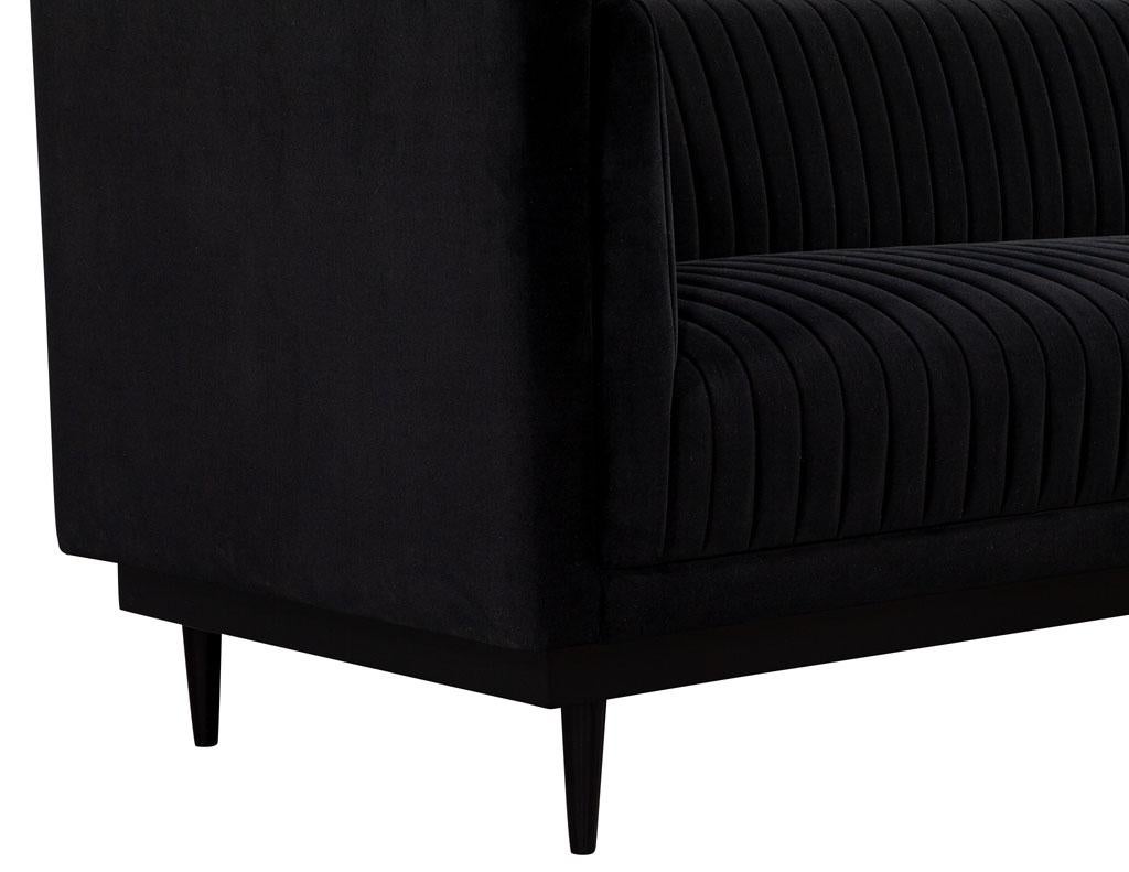 Custom Modern Monair Channeled Sofa in Black Velvet For Sale 7