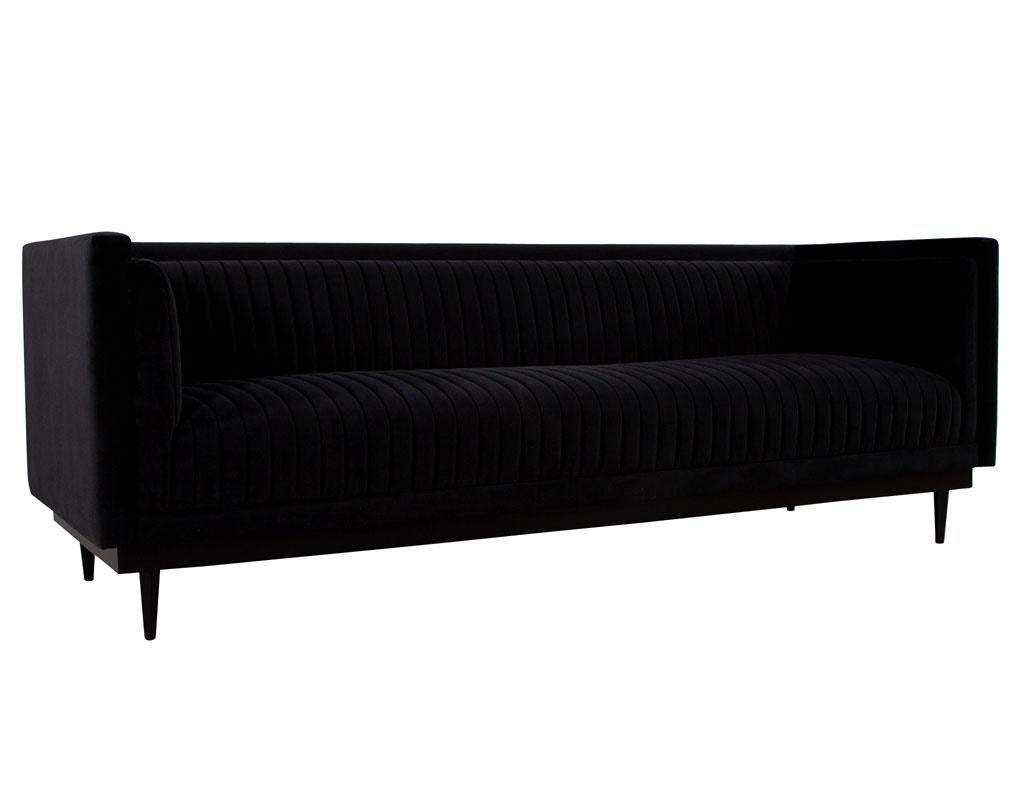 Custom Modern Monair Channeled Sofa in Black Velvet For Sale 8