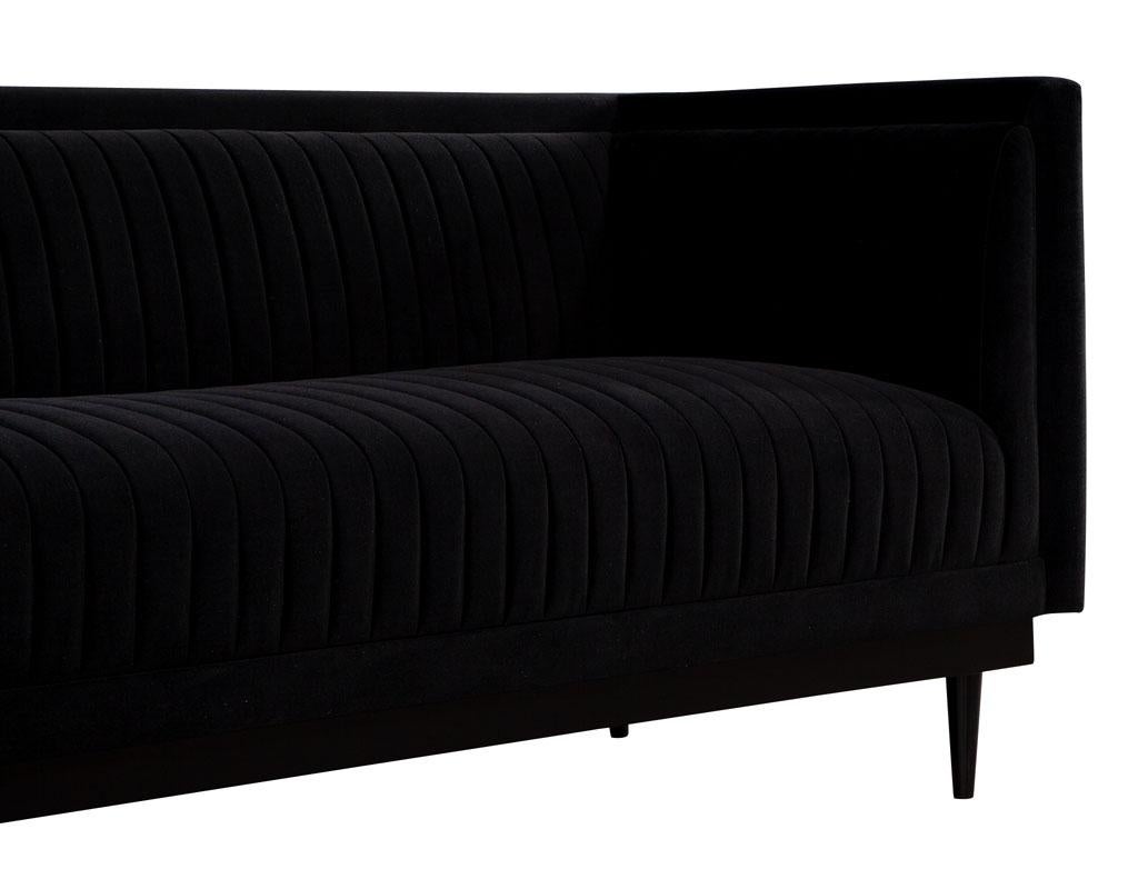 Custom Modern Monair Channeled Sofa in Black Velvet For Sale 9