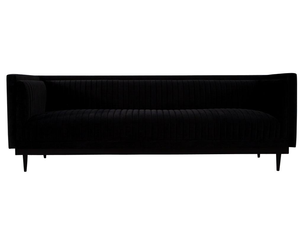 Custom Modern Monair Channeled Sofa in Black Velvet For Sale 10