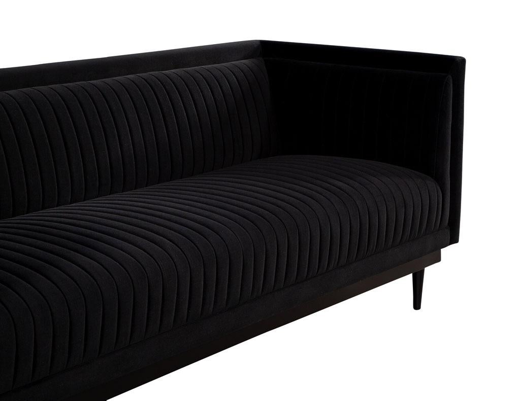 Canadian Custom Modern Monair Channeled Sofa in Black Velvet For Sale