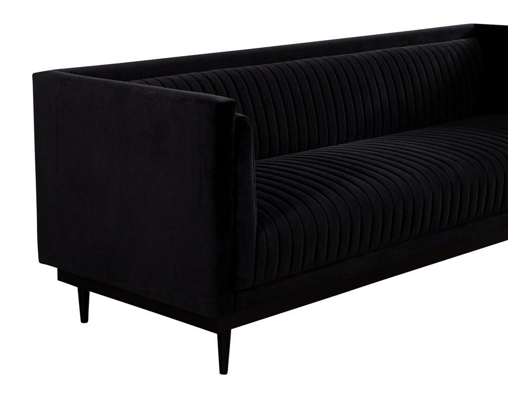Custom Modern Monair Channeled Sofa in Black Velvet In New Condition For Sale In North York, ON