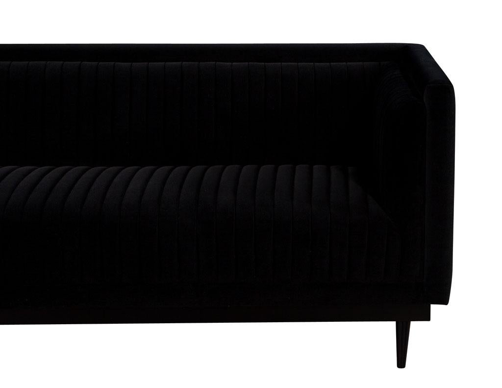 Contemporary Custom Modern Monair Channeled Sofa in Black Velvet For Sale