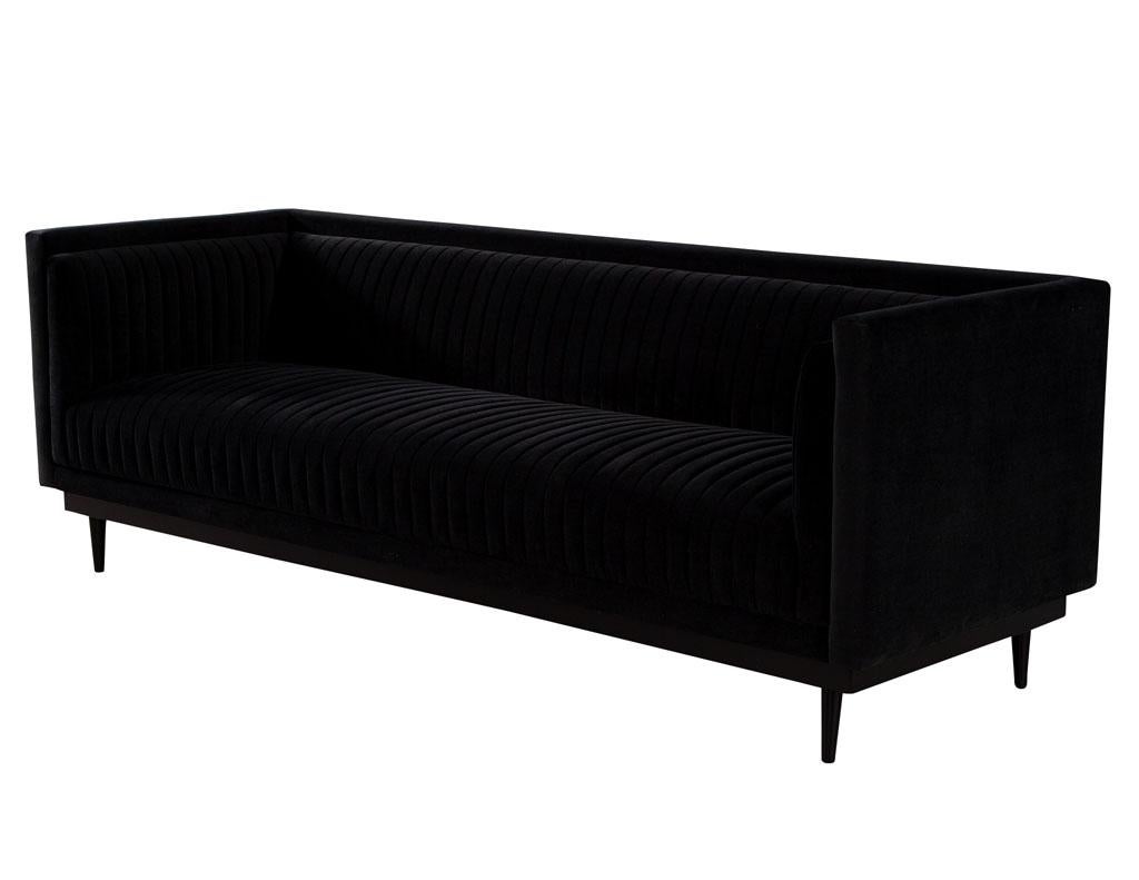 Custom Modern Monair Channeled Sofa in Black Velvet For Sale 2