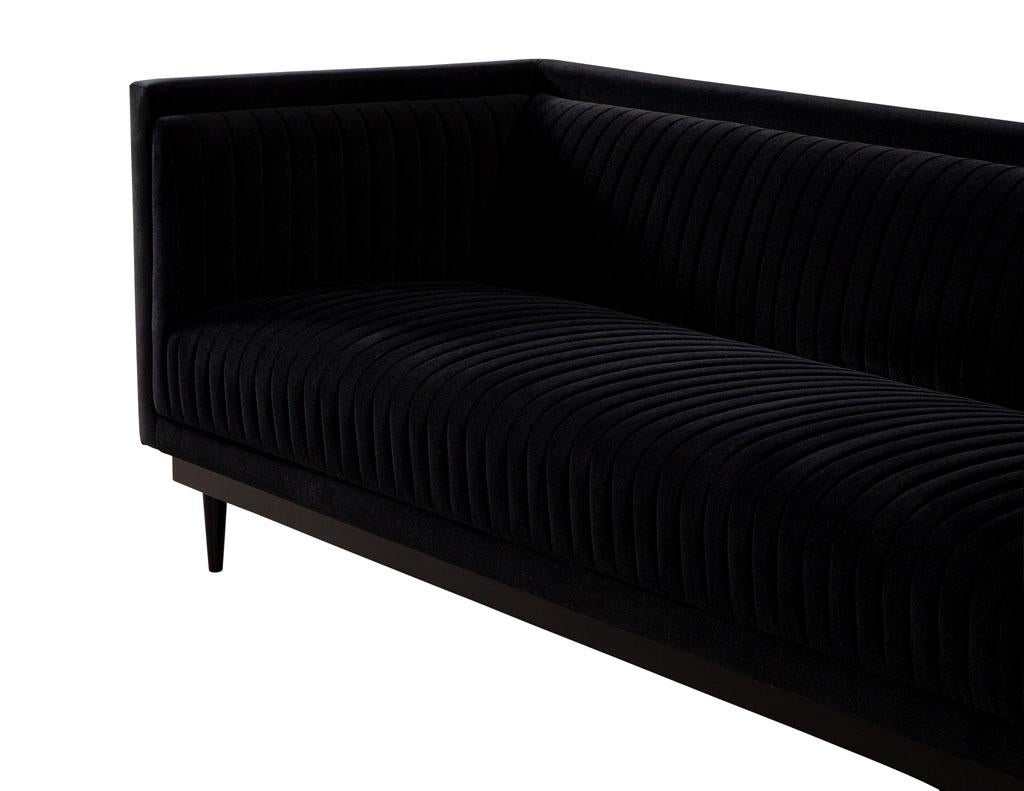 Custom Modern Monair Channeled Sofa in Black Velvet For Sale 3