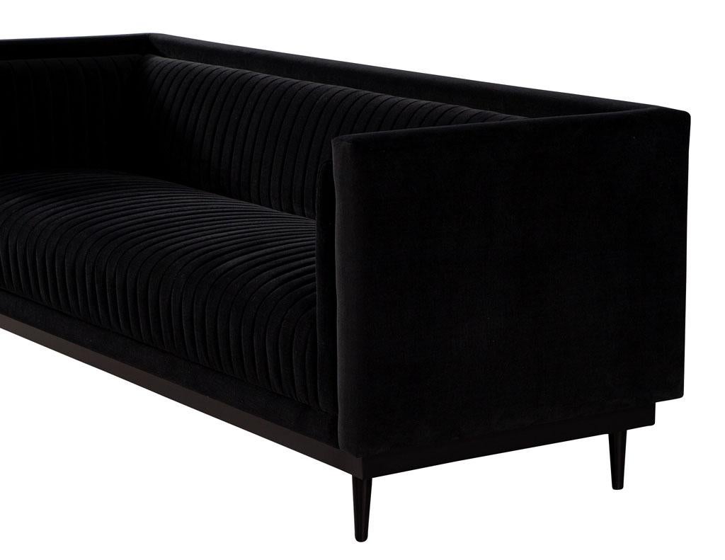 Custom Modern Monair Channeled Sofa in Black Velvet For Sale 4