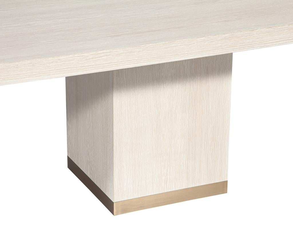 Custom Modern Oak Dining Table in Bleached Finish and Brass Accents For Sale 5