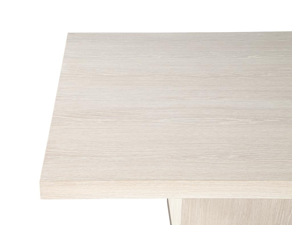 Custom Modern Oak Dining Table in Bleached Finish and Brass Accents For Sale 7