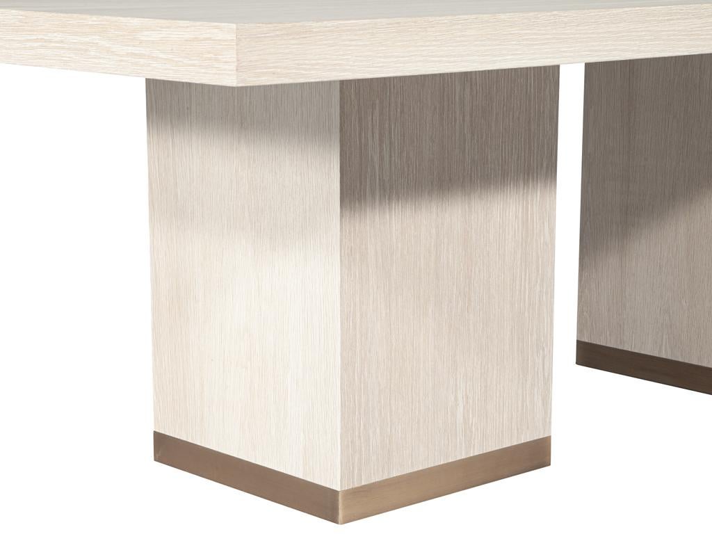 Custom Modern Oak Dining Table in Bleached Finish and Brass Accents For Sale 8