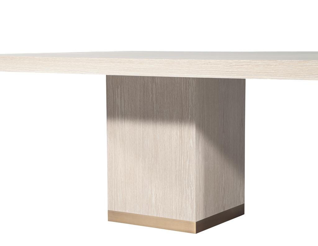Custom Modern Oak Dining Table in Bleached Finish and Brass Accents For Sale 10