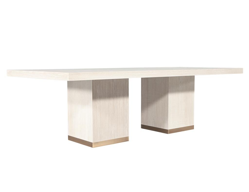 Custom Modern Oak Dining Table in Bleached Finish and Brass Accents For Sale 12
