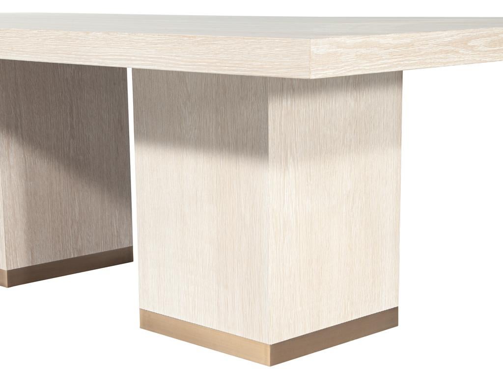 Custom Modern Oak Dining Table in Bleached Finish and Brass Accents For Sale 13
