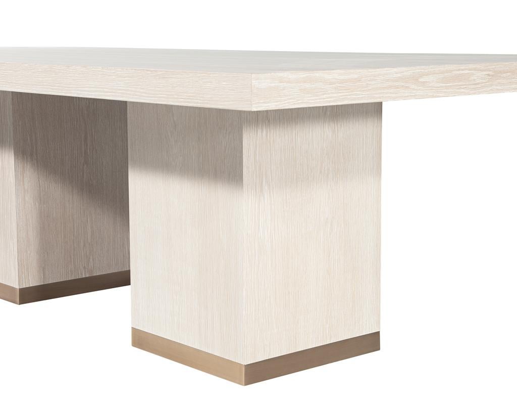 Custom Modern Oak Dining Table in Bleached Finish and Brass Accents For Sale 14