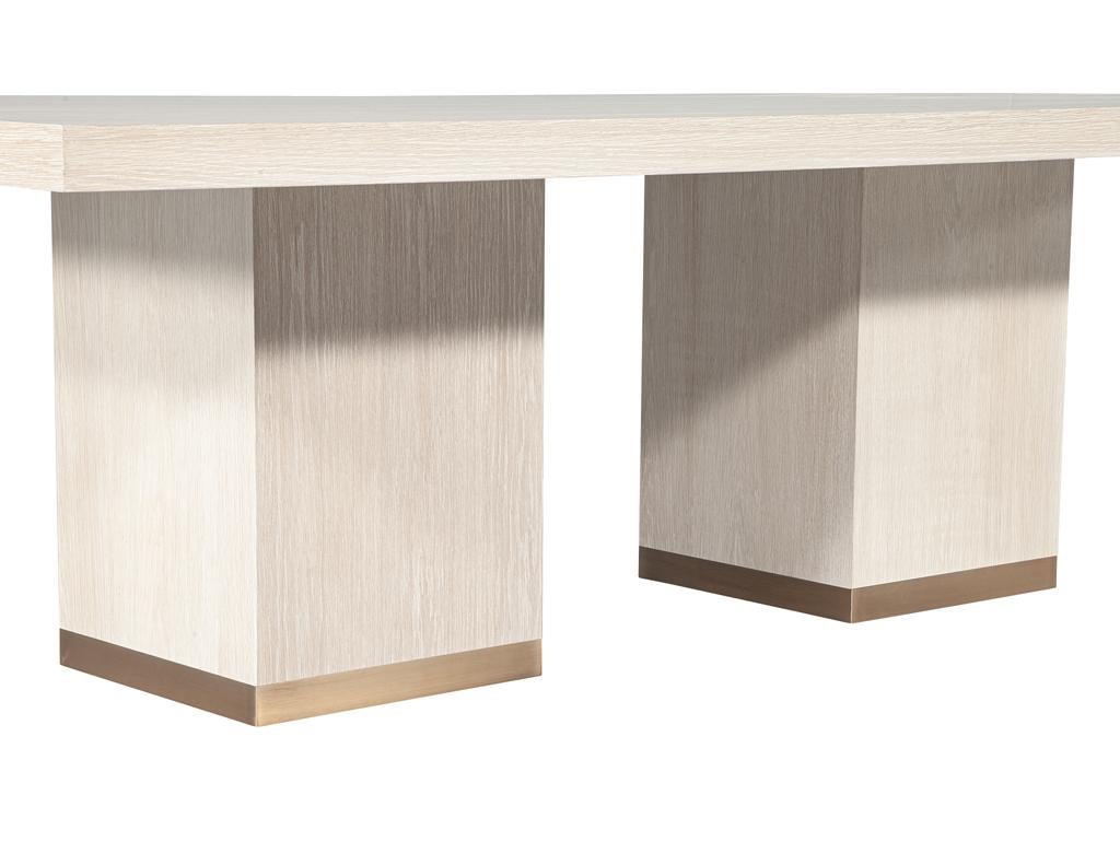 Custom Modern Oak Dining Table in Bleached Finish and Brass Accents For Sale 15