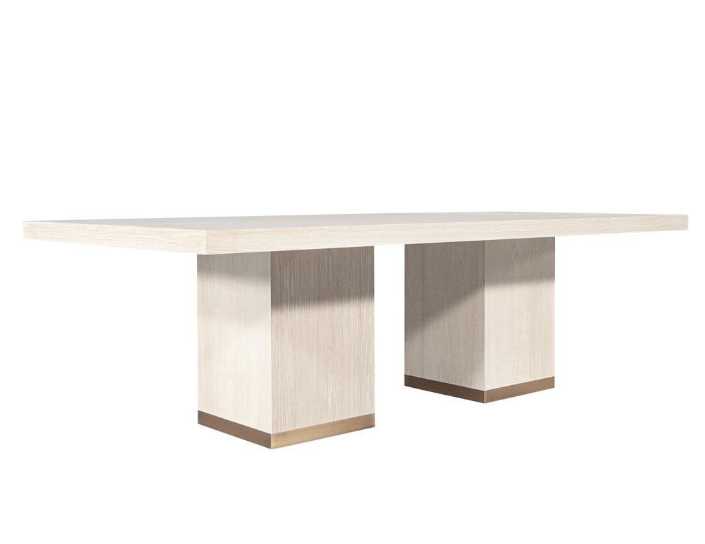 Custom Modern Oak Dining Table in Bleached Finish and Brass Accents In Excellent Condition For Sale In North York, ON