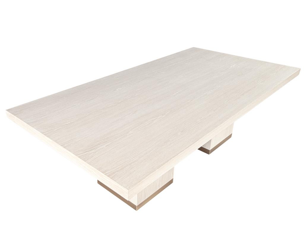 Custom Modern Oak Dining Table in Bleached Finish and Brass Accents For Sale 2