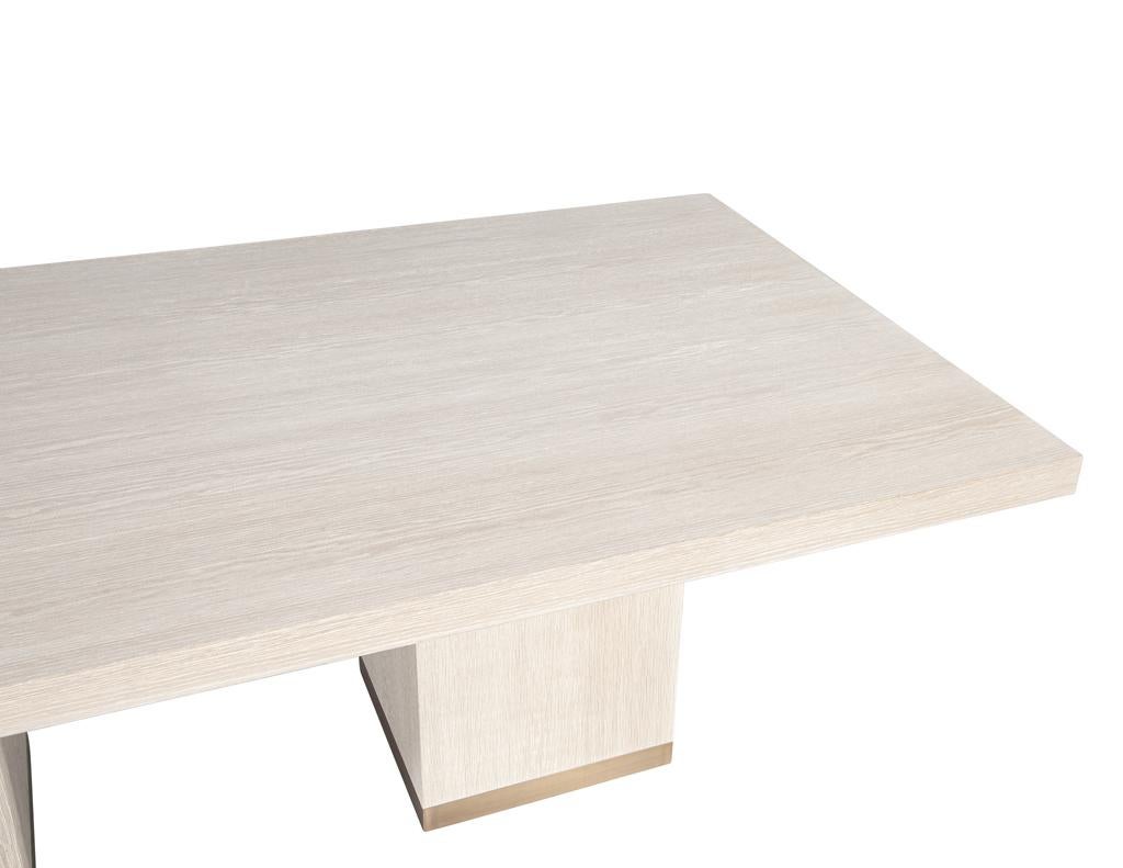 Custom Modern Oak Dining Table in Bleached Finish and Brass Accents For Sale 3