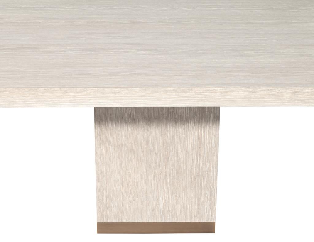 Custom Modern Oak Dining Table in Bleached Finish and Brass Accents For Sale 4