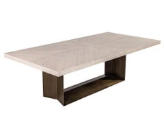 Custom Modern Oak Dining Table with Antiqued Brass Pedestal