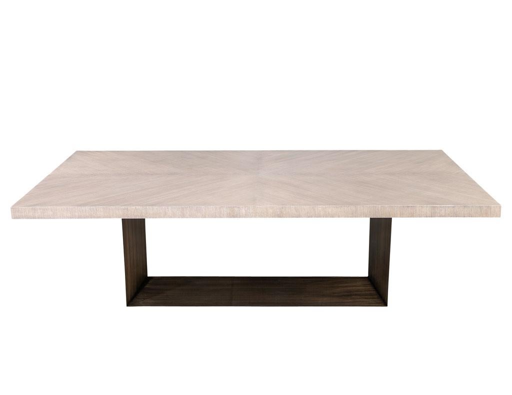 Custom Modern Oak Dining Table with Antiqued Brass Pedestal In New Condition For Sale In North York, ON