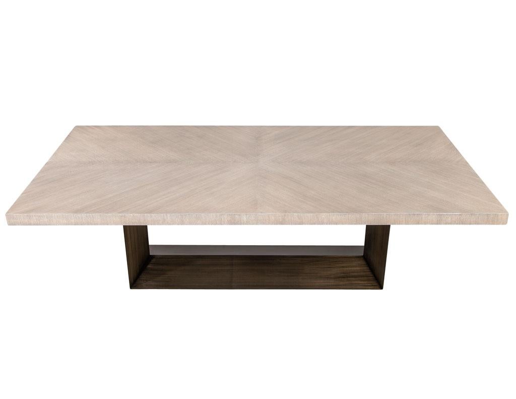 Contemporary Custom Modern Oak Dining Table with Antiqued Brass Pedestal For Sale