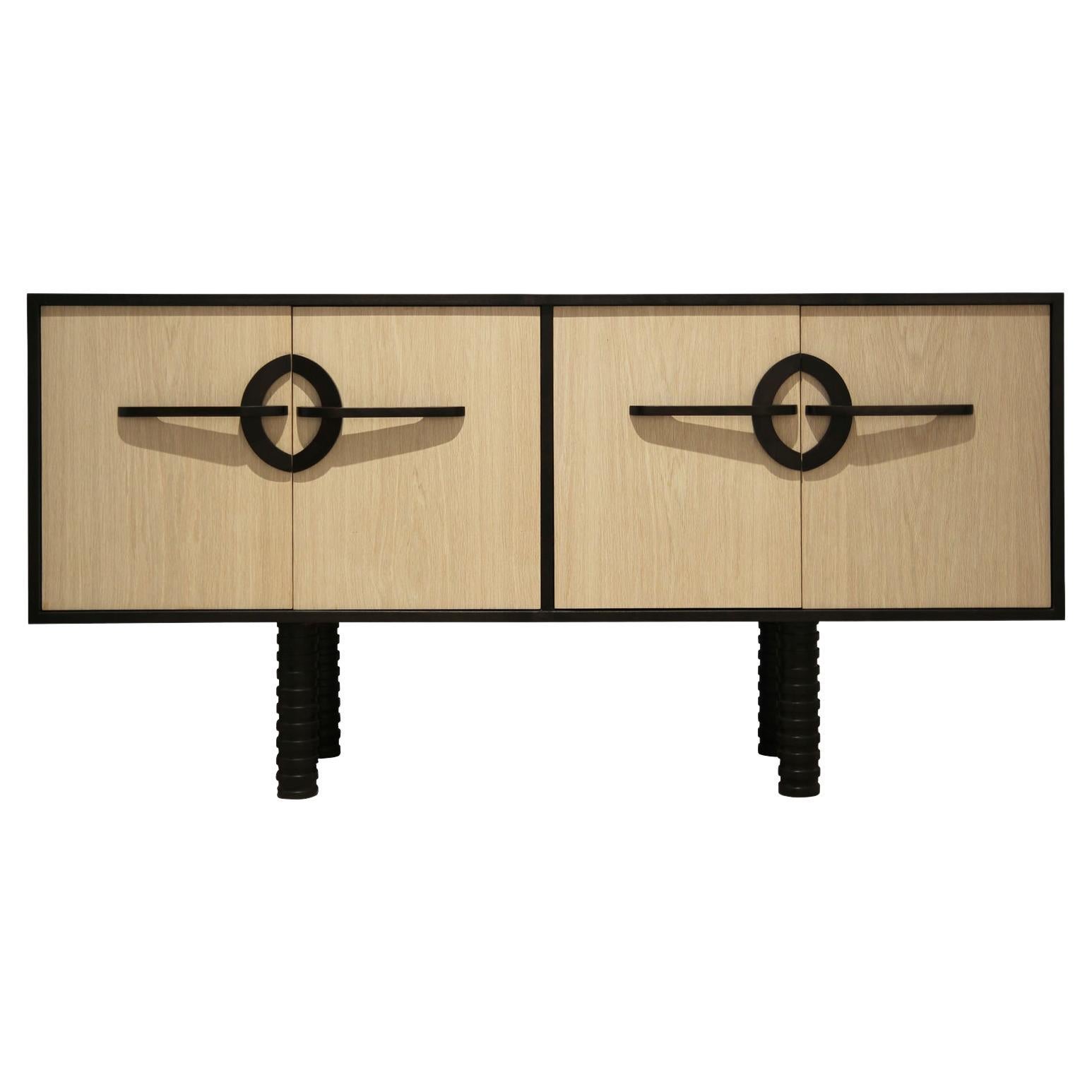 Custom Modern Organic Carved Two-Tone Natural and Black Sideboard