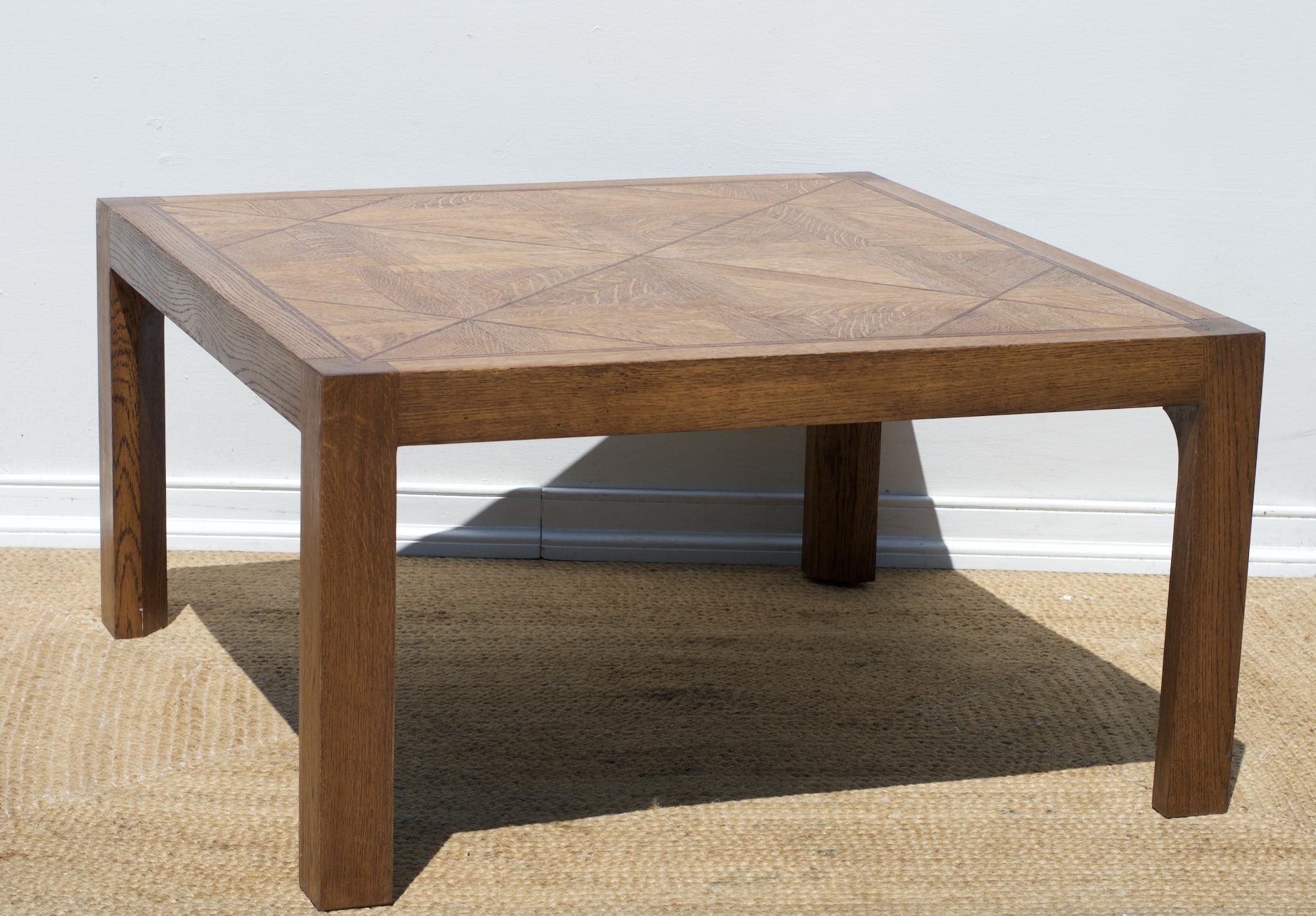 Rustic Custom Modern Parquet Top Coffee Table For Sale